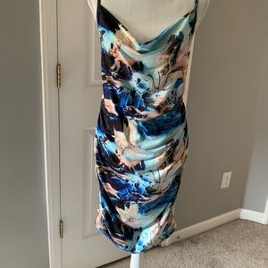 Oil painting print ruched cami dress